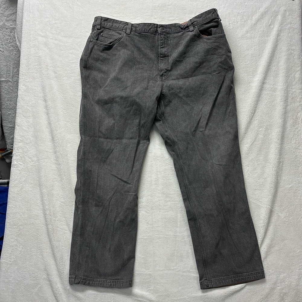 DULUTH TRADING CO GRAY FLEX BALLROOM JEANS size 46x32 relaxed fit canvas